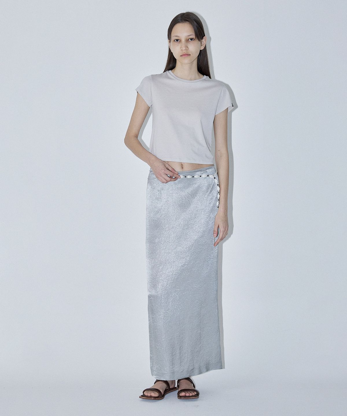 엔오르(EN OR) BASIC SHORT SLEEVE CROP T-SHIRT - LIGHT BEIGE
