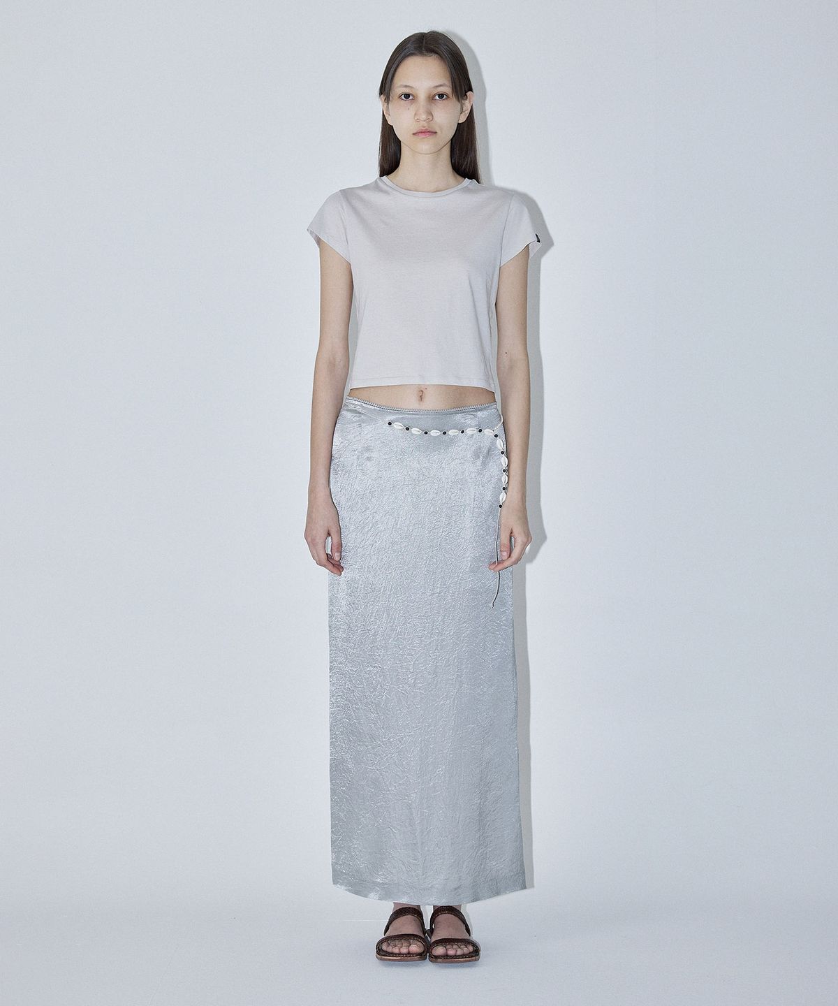 엔오르(EN OR) BASIC SHORT SLEEVE CROP T-SHIRT - LIGHT BEIGE