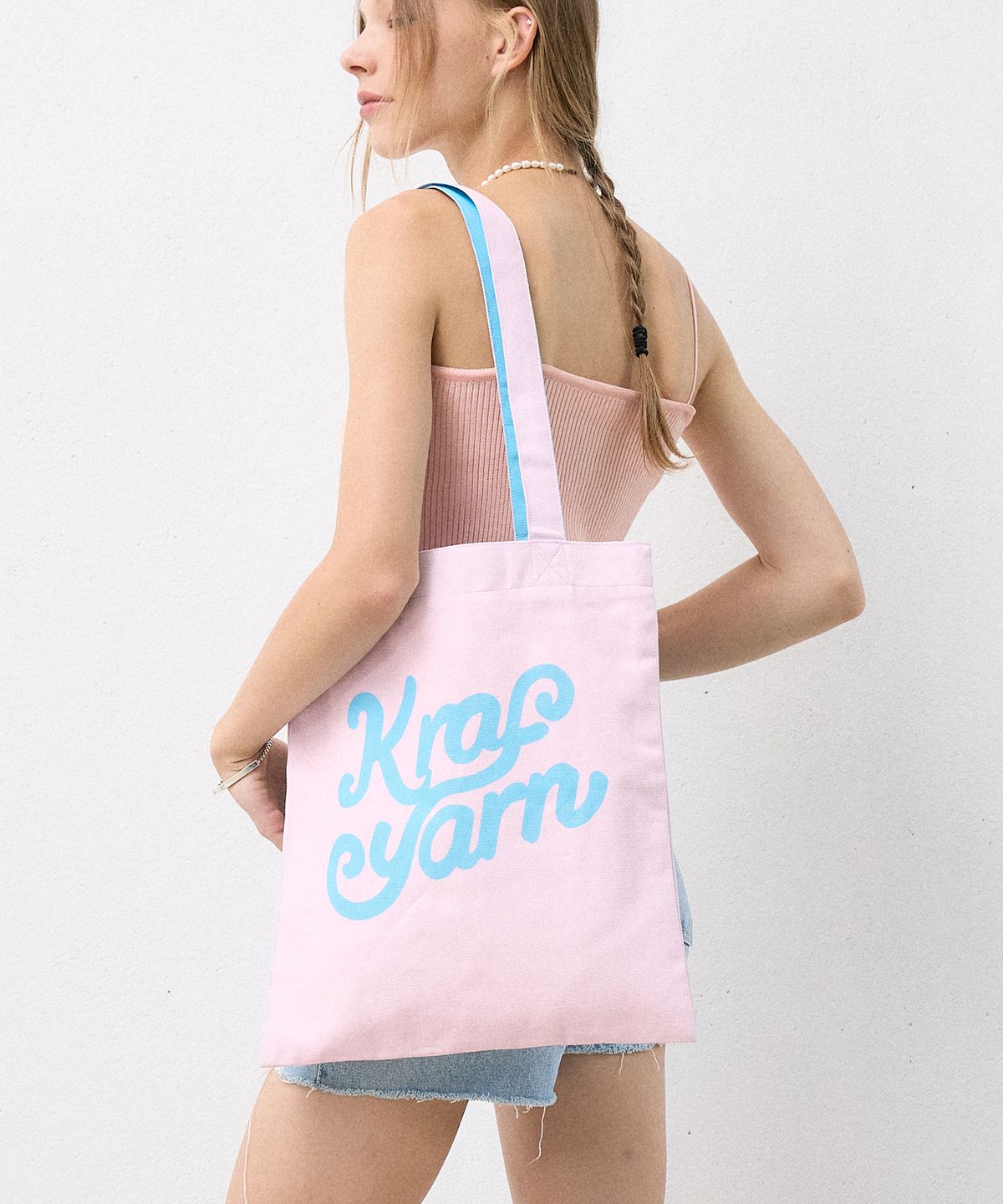 크라프얀(KRAFYARN) 코튼 로고 에코백 체리블라썸