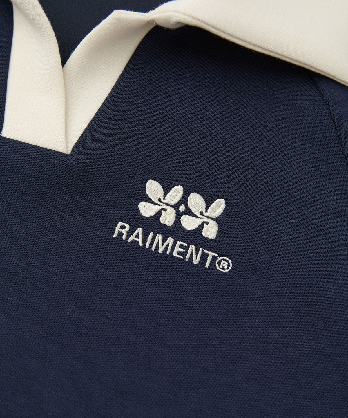 레이몬트(RAIMENT) (W) 우먼즈 트랙 라인 카라 크롭 티셔츠_네이비