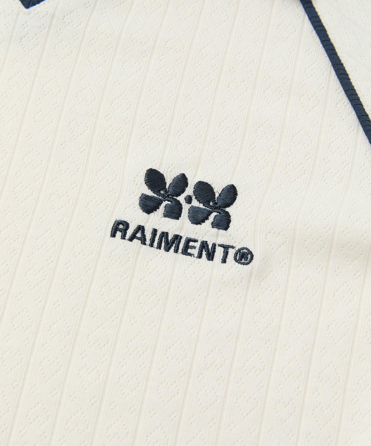 레이몬트(RAIMENT) (W) 우먼즈 하트 펀칭 배색 카라 니트_네이비