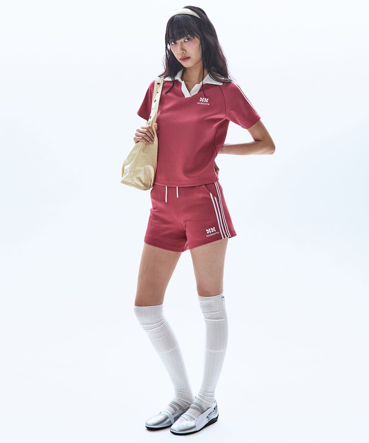 레이몬트(RAIMENT) (W) 우먼즈 트랙 라인 밴딩 하프 쇼츠_핑크