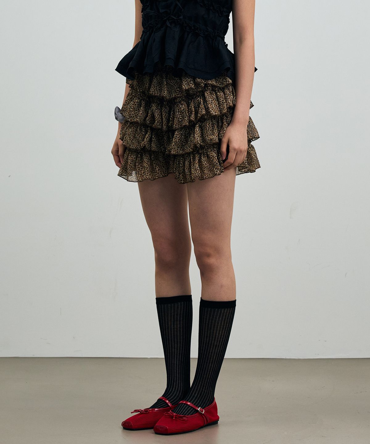 아리킴(ARIKIM) LEOPARD CANCAN MINI SKIRT PANTS / BROWN