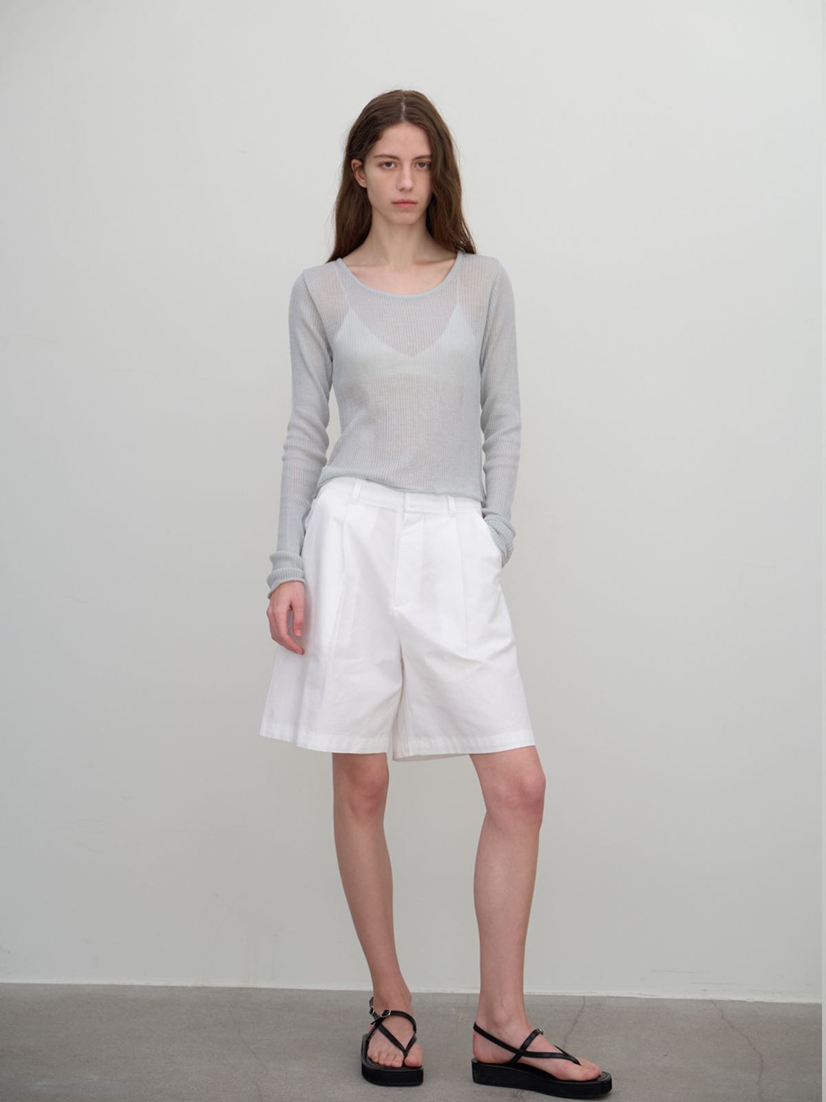 벗튼(BUT'TON) See-Through Long Sleeve Knit (Mint gray)