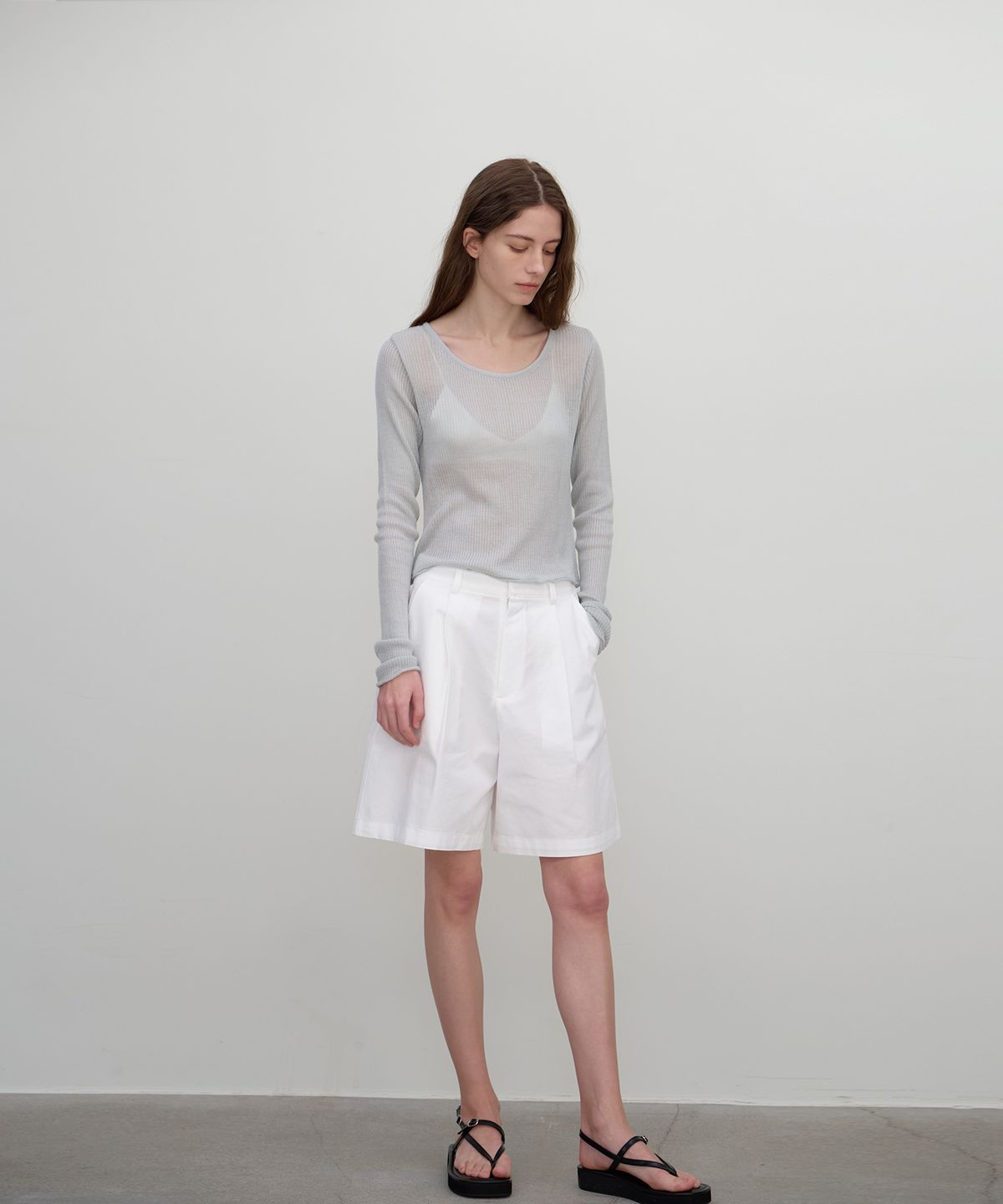 벗튼(BUT'TON) See-Through Long Sleeve Knit (Mint gray)