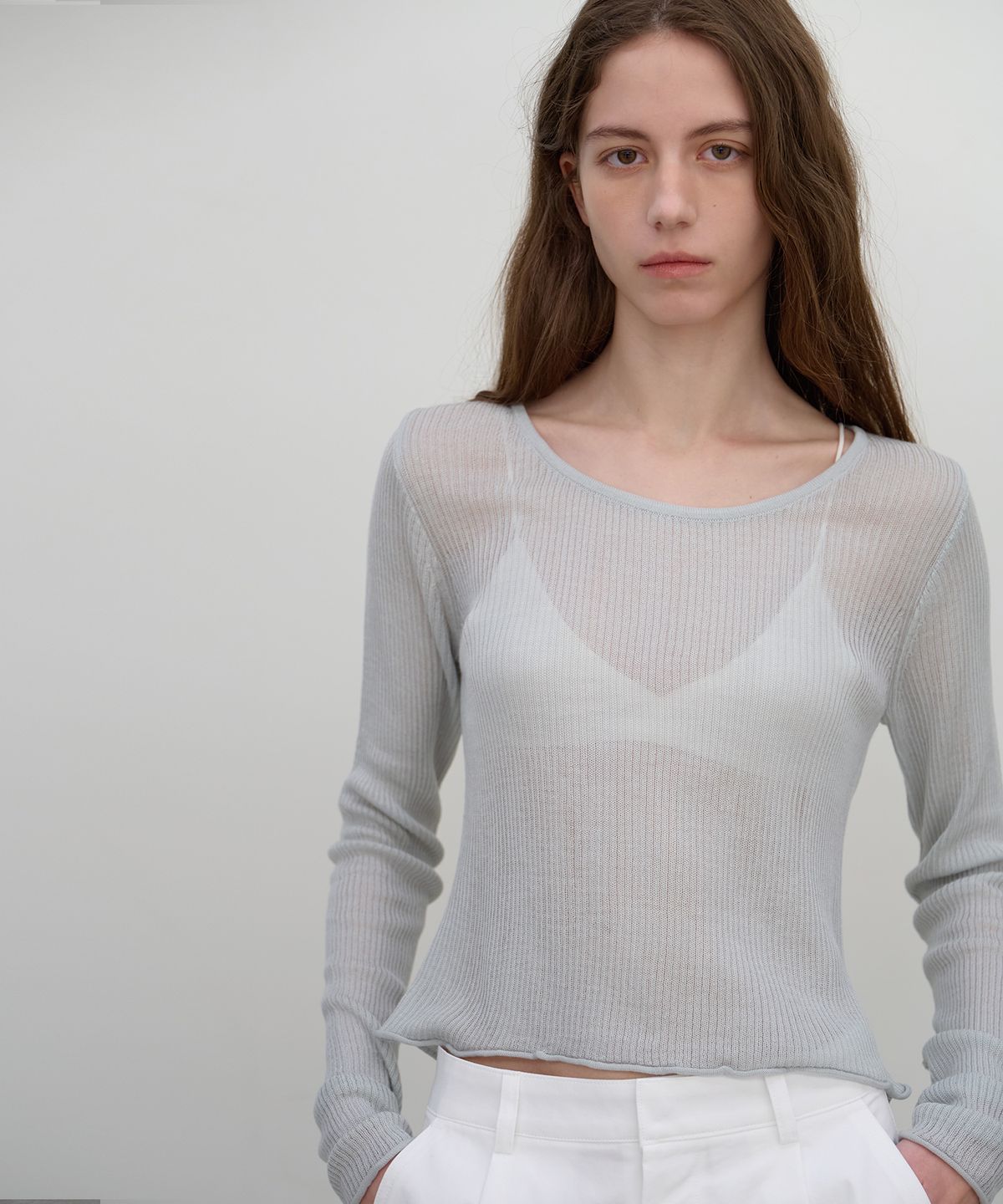 벗튼(BUT'TON) See-Through Long Sleeve Knit (Mint gray)