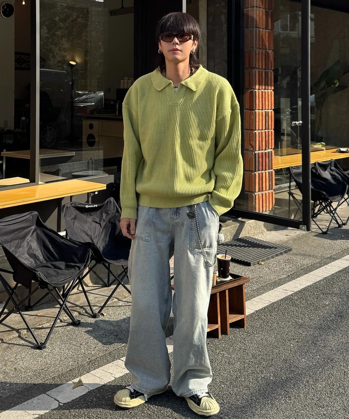 에이지오디(AGOD) 바이오워싱 카펜터 와이드 데님 팬츠 [라이트블루]
