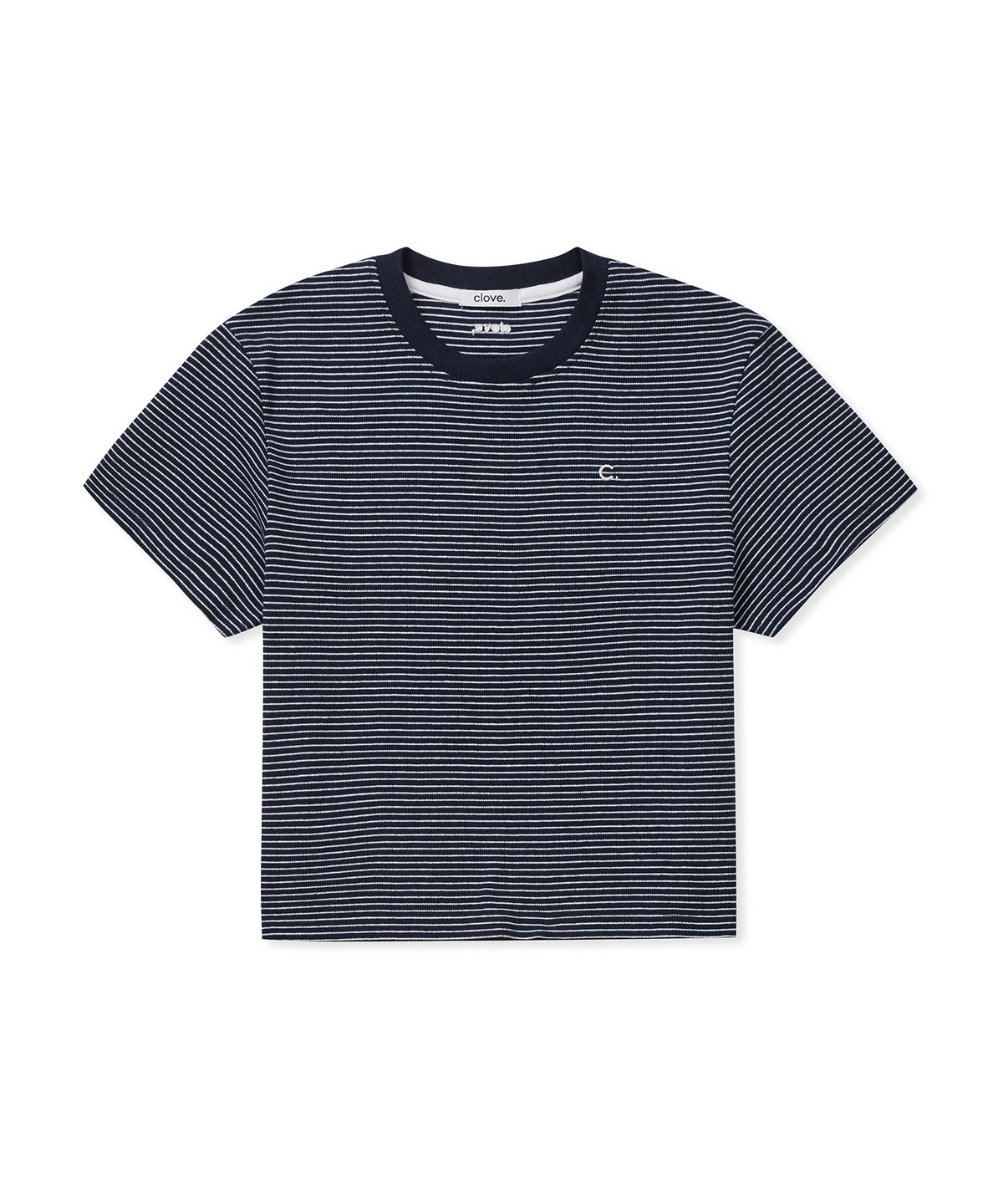 클로브(CLOVE) [25SS clove] Ribbed Stripe Short T-shirt (Navy)