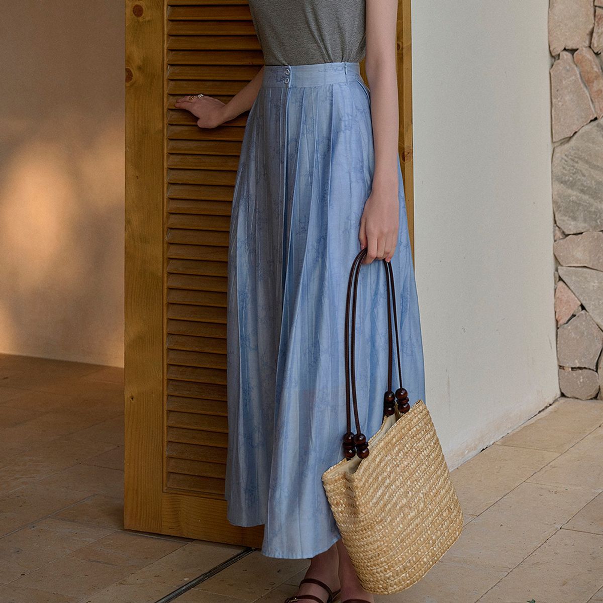 심플레트로(SIMPLE RETRO) SR_Vertical jacquard buckle skirt
