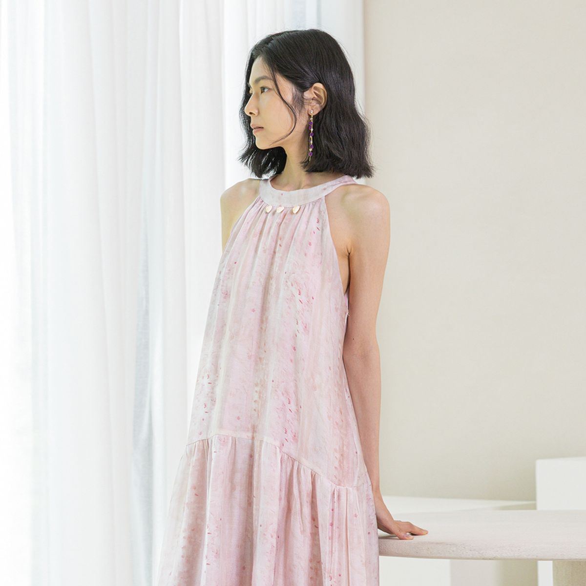 랭썬(LANGSON) LS_Round neck printed dress_2color