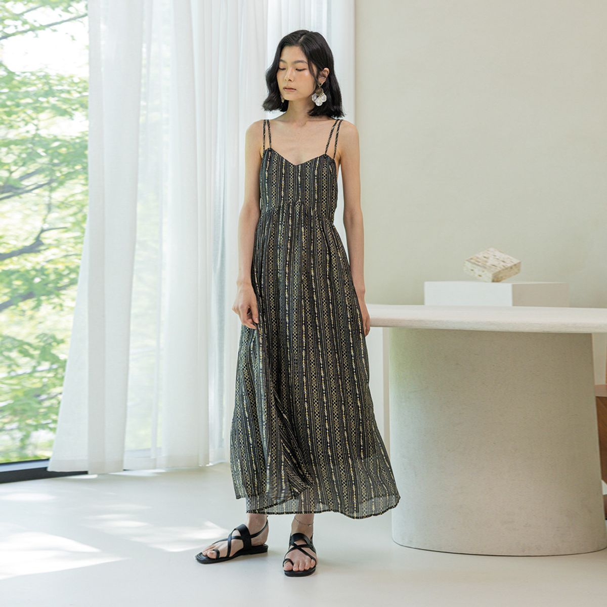 랭썬(LANGSON) LS_Double strap pattern dress_BLACK
