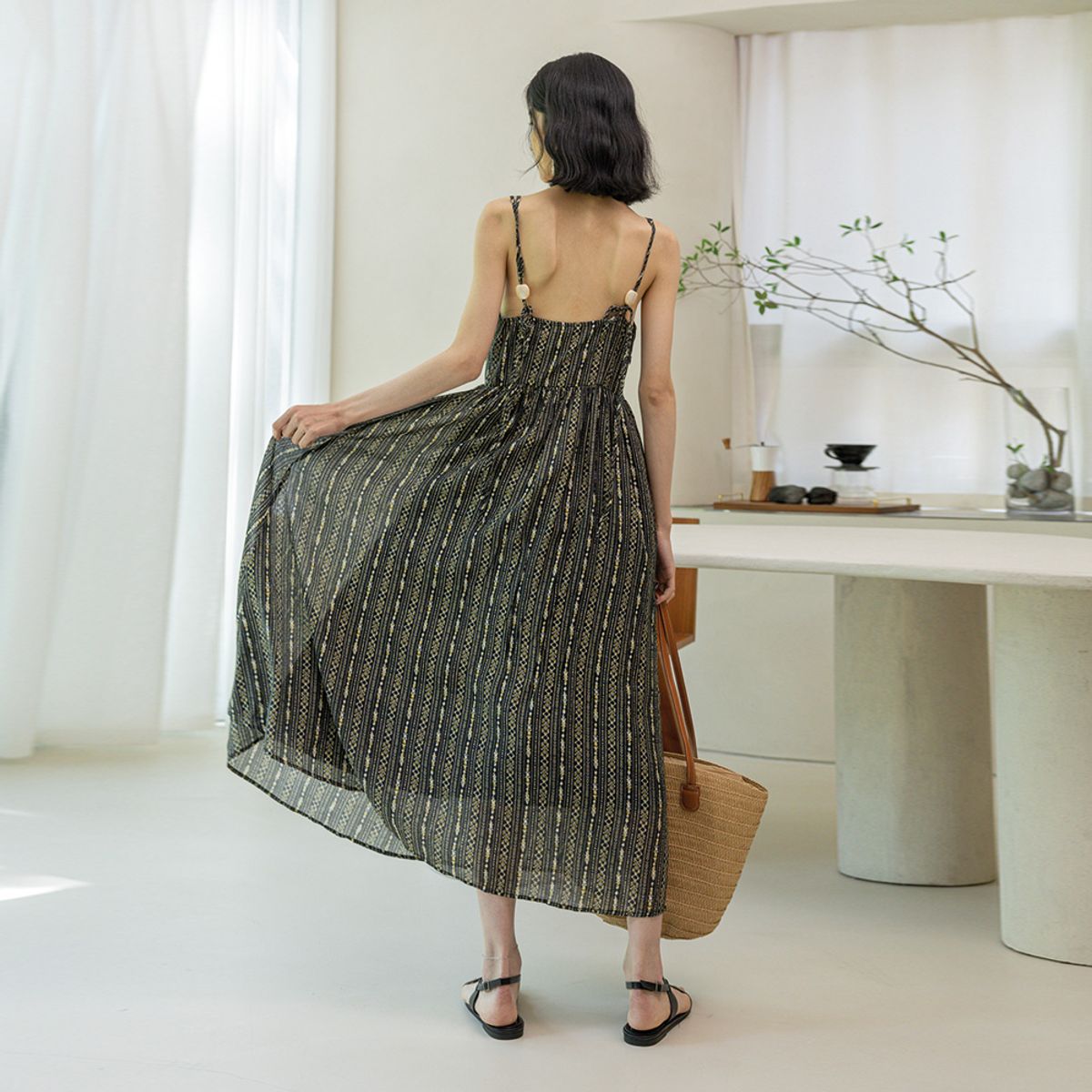 랭썬(LANGSON) LS_Double strap pattern dress_BLACK