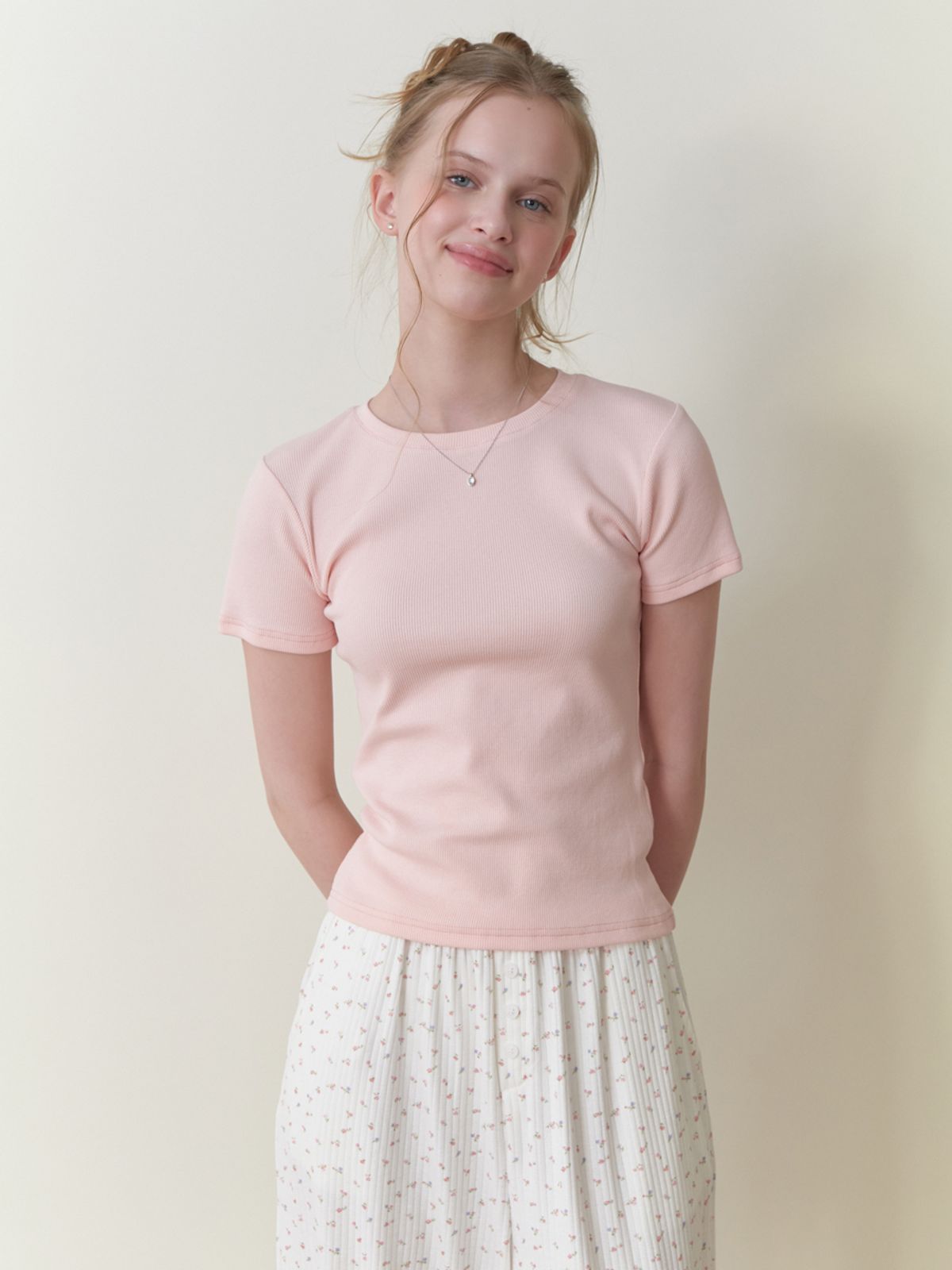 리엘(RE L) Blueberry half t-shirt (pink)