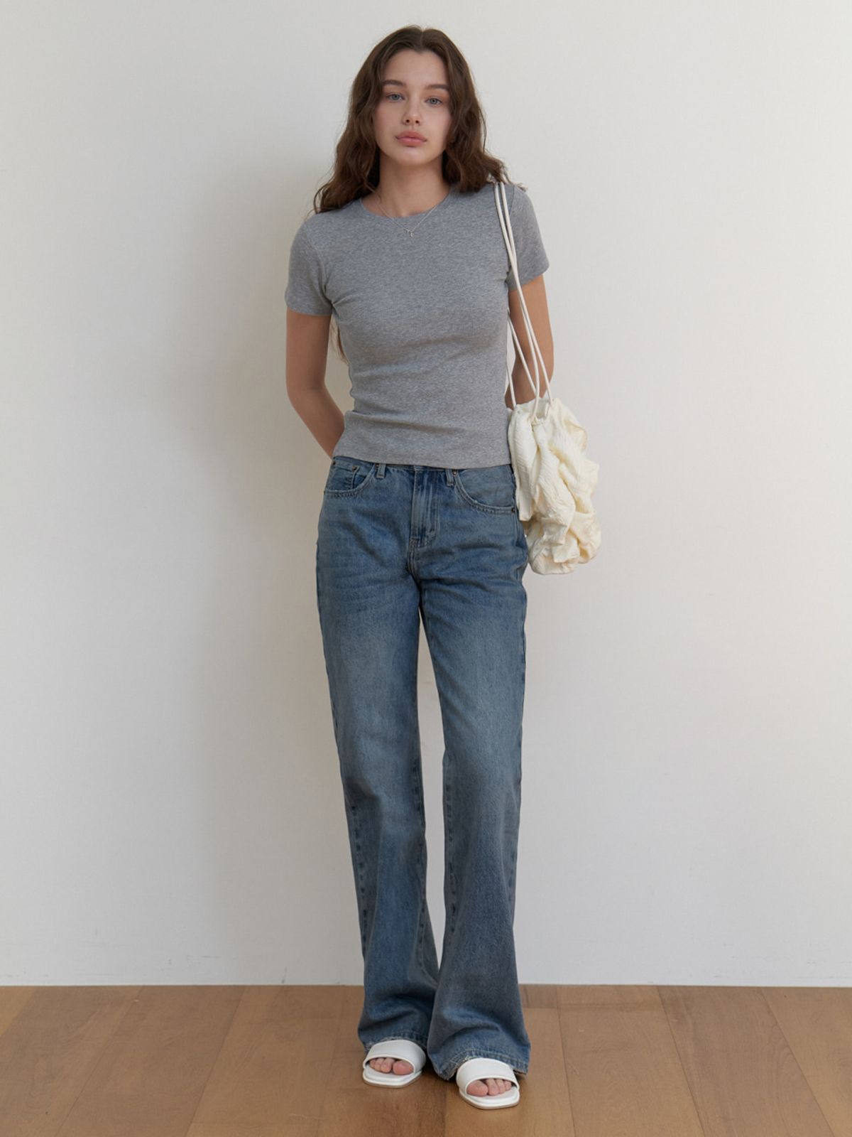리엘(RE L) Blueberry half t-shirt (gray)