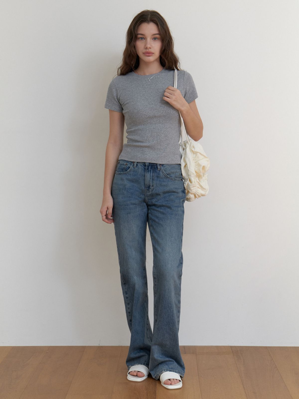 리엘(RE L) Blueberry half t-shirt (gray)