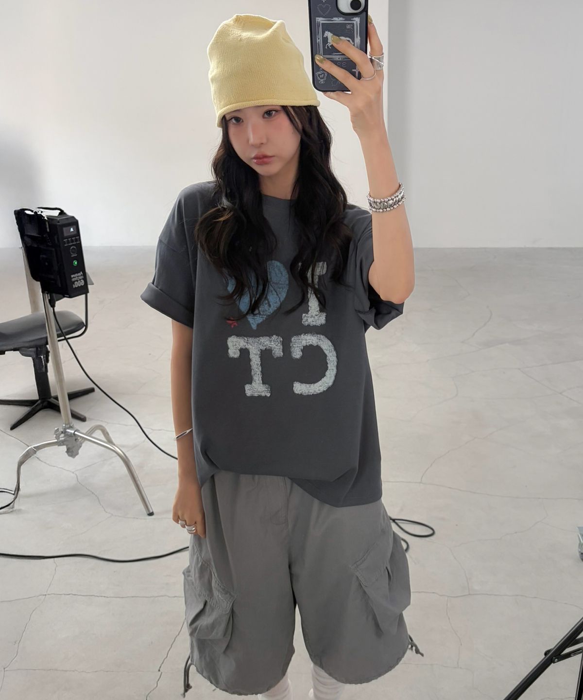 씨타(CITTA) 아이럽 씨티 오버핏 티셔츠_CTT381(차콜)