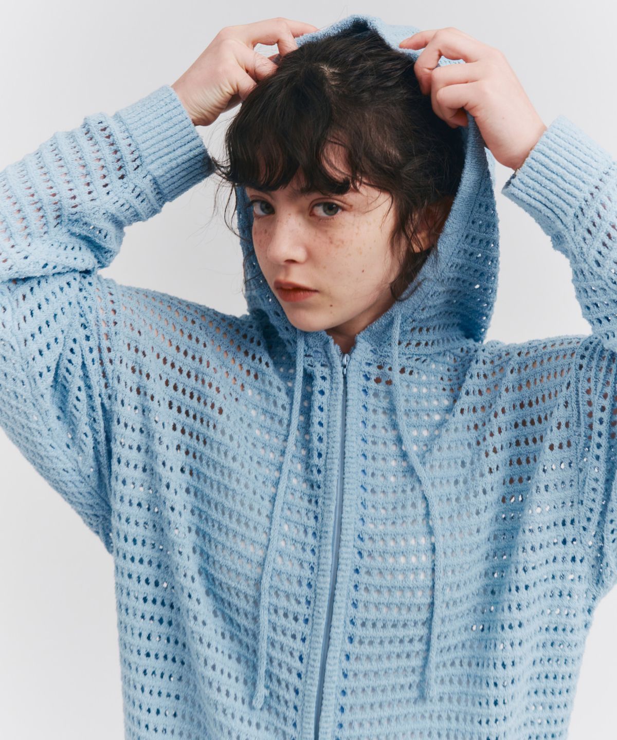 피도디도(FIDO DIDO) Net Knit Zip Hoodie Sky Blue