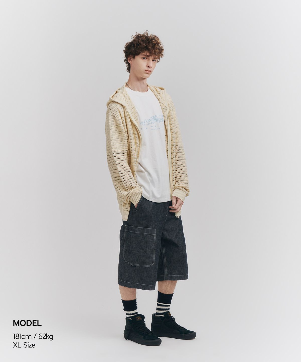 피도디도(FIDO DIDO) Net Knit Zip Hoodie Ivory