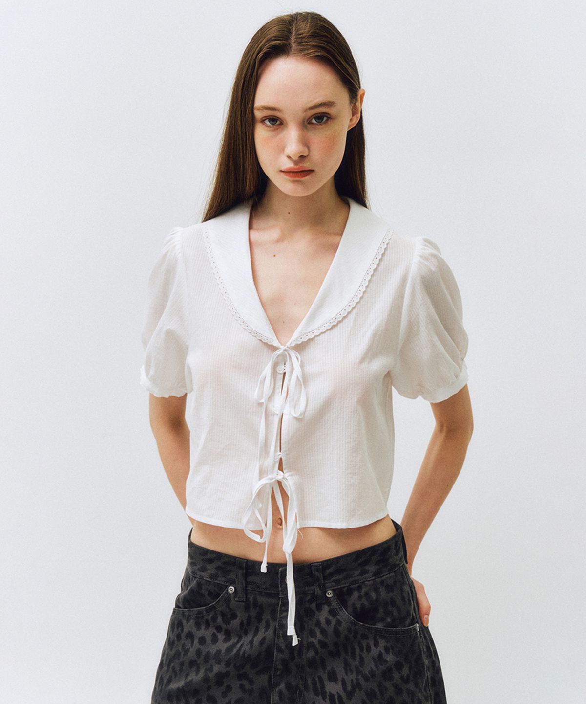 씨타(CITTA) Big Collar Lace Puff Blouse_CTT370(White)