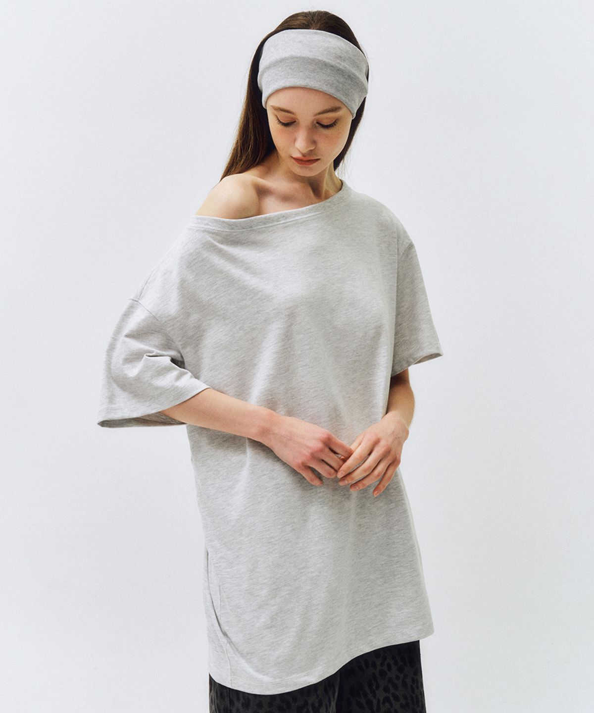 씨타(CITTA) Reversible Off Shoulder T-shirt_CTT362(Melange White)