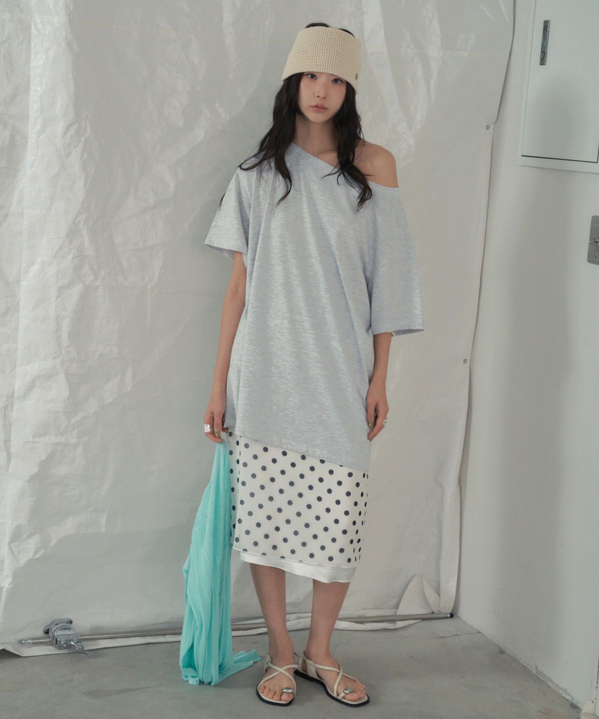 씨타(CITTA) Reversible Off Shoulder T-shirt_CTT362(Melange White)