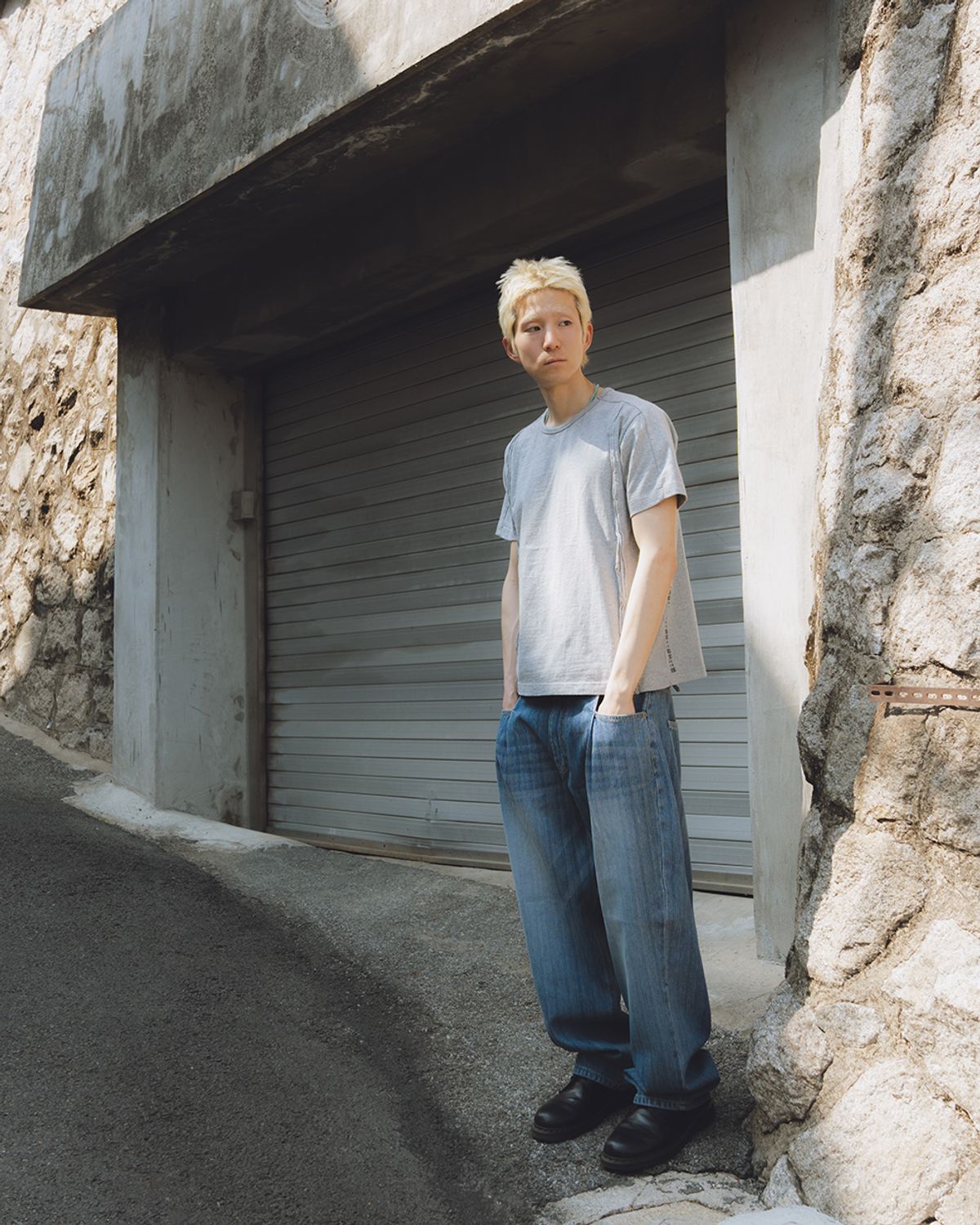 카락터(KARACTOR) One tuck wide tapered denim pants / Light blue