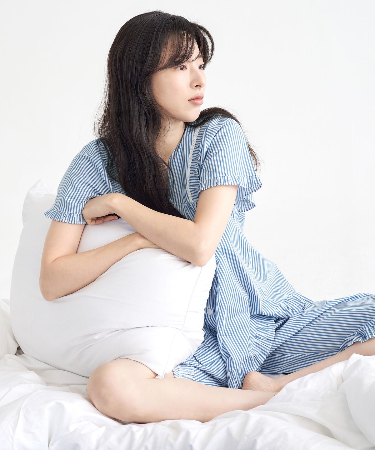 메이플라워(MAY FLOWER) 블루ST V넥 반팔 순면 여성 빅사이즈 잠옷 세트