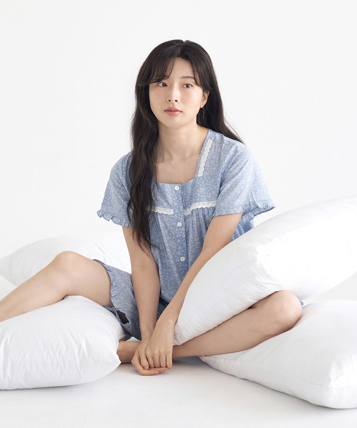 메이플라워(MAY FLOWER) 블루퓨어 반팔 순면 여성 빅사이즈 잠옷 세트