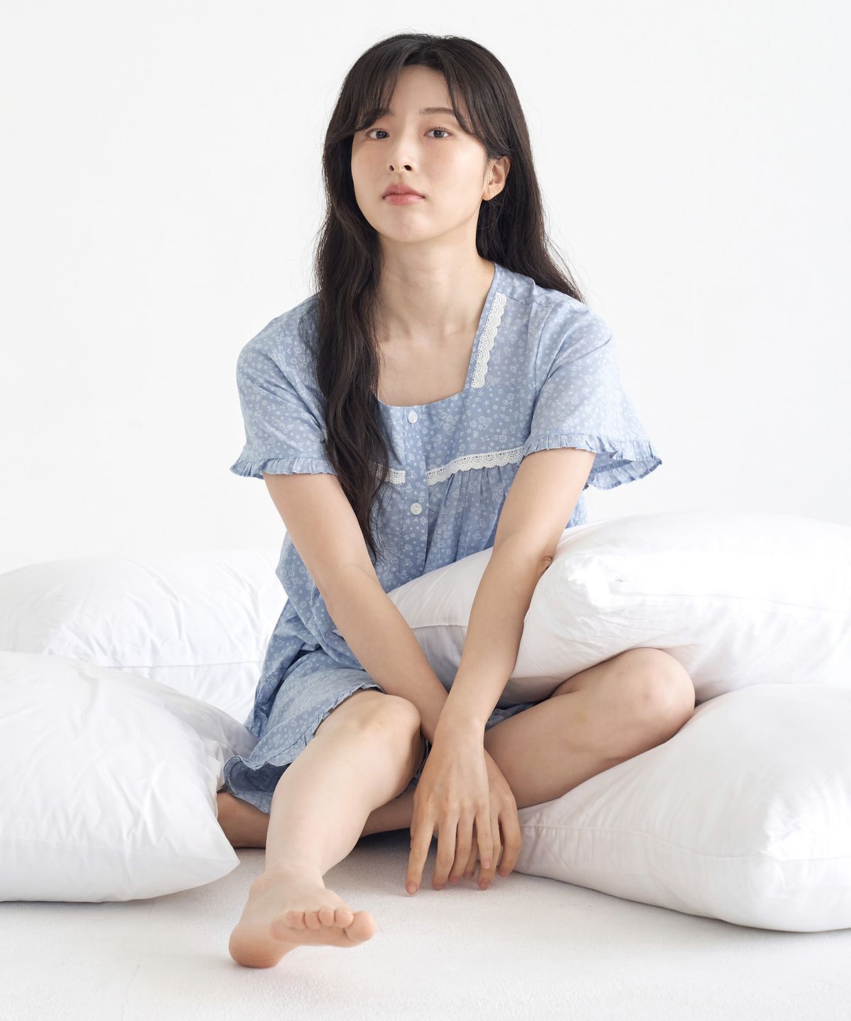메이플라워(MAY FLOWER) 블루퓨어 반팔 순면 여성 빅사이즈 잠옷 세트