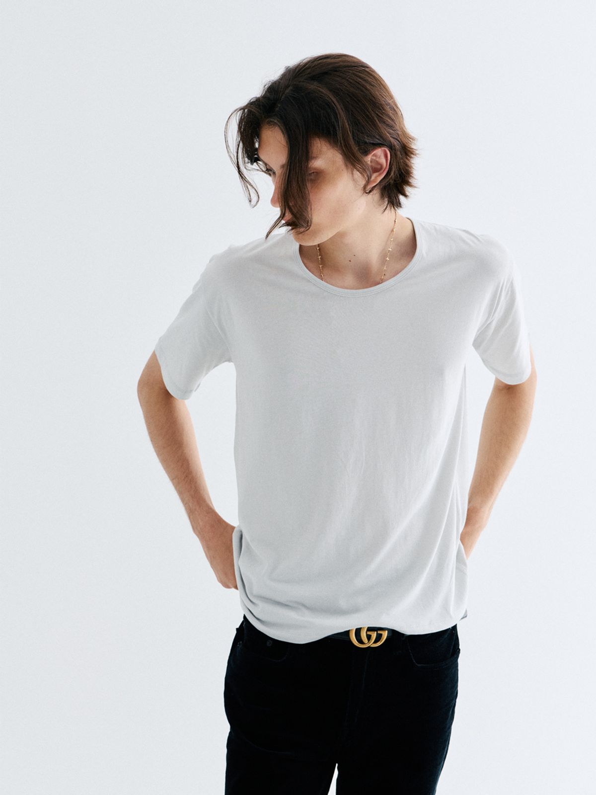고저(GOZER) UNDER HALF T-SHIRT_LIGHT GREY