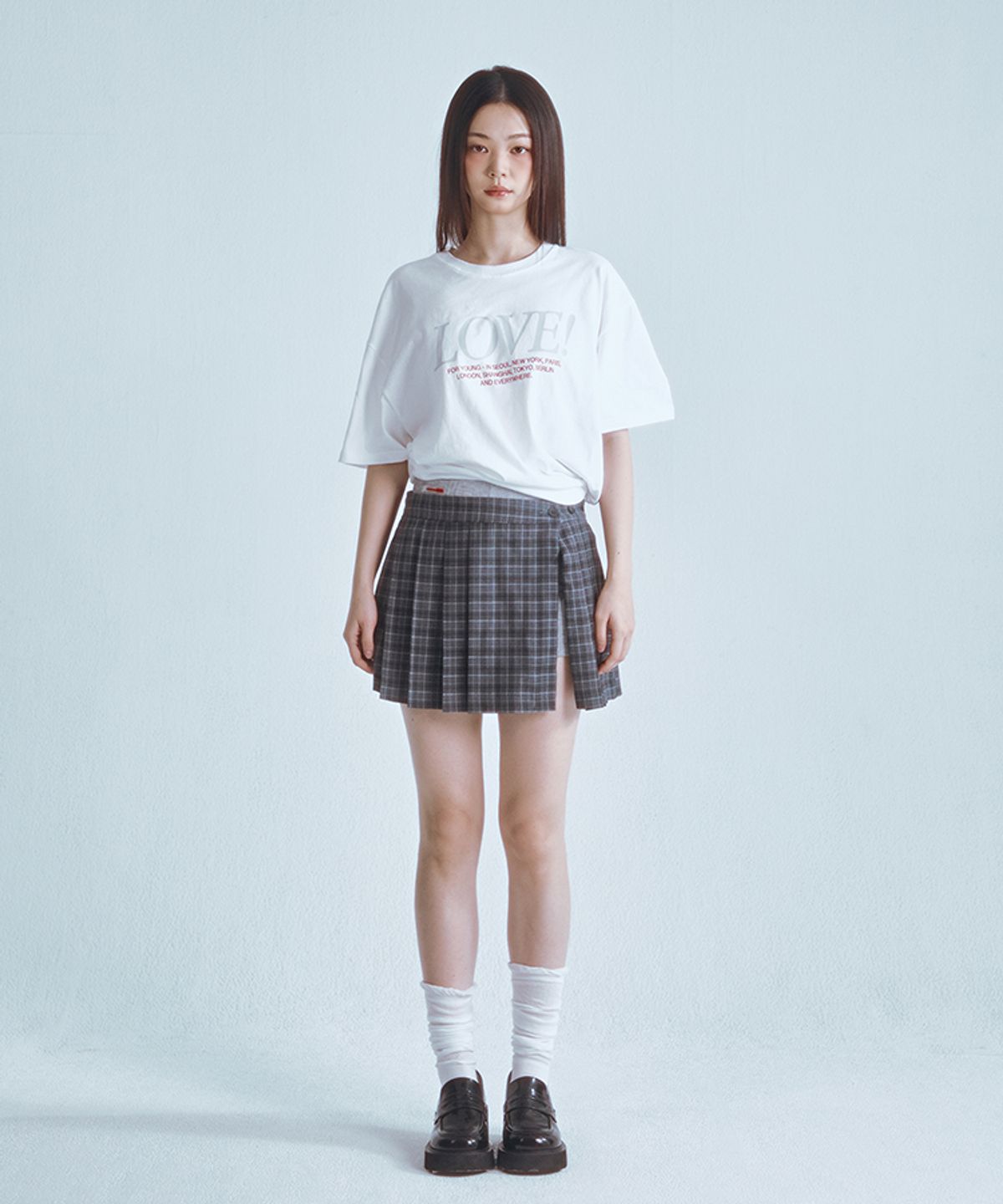 포영(FOUR YOUNG) Slit Pleats Skirt Check