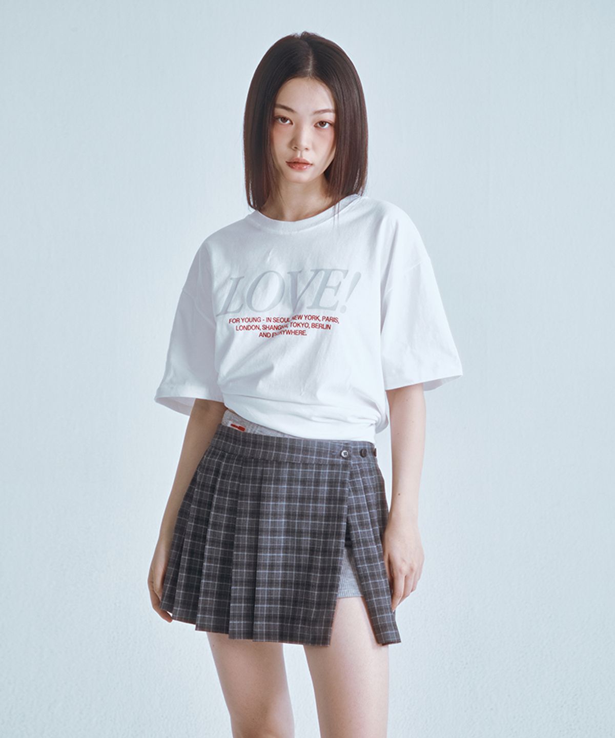 포영(FOUR YOUNG) Slit Pleats Skirt Check