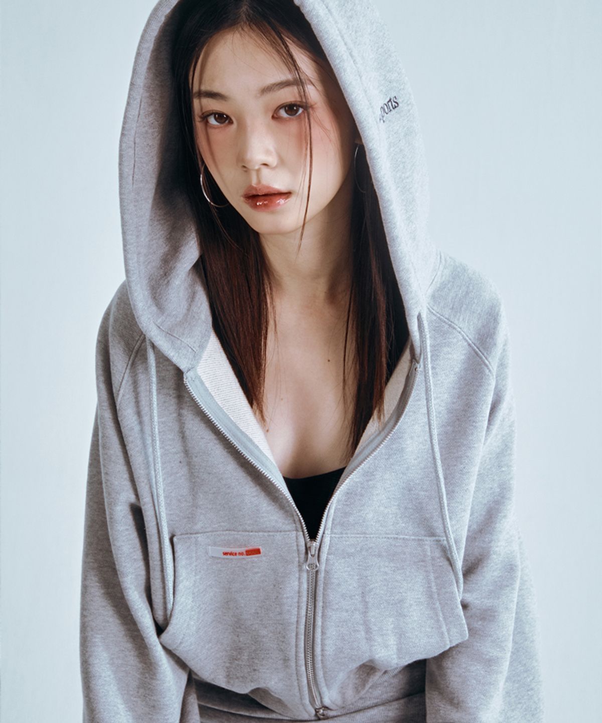 포영(FOUR YOUNG) Thumhole Crop Hoodie Melange Grey (WOMAN)