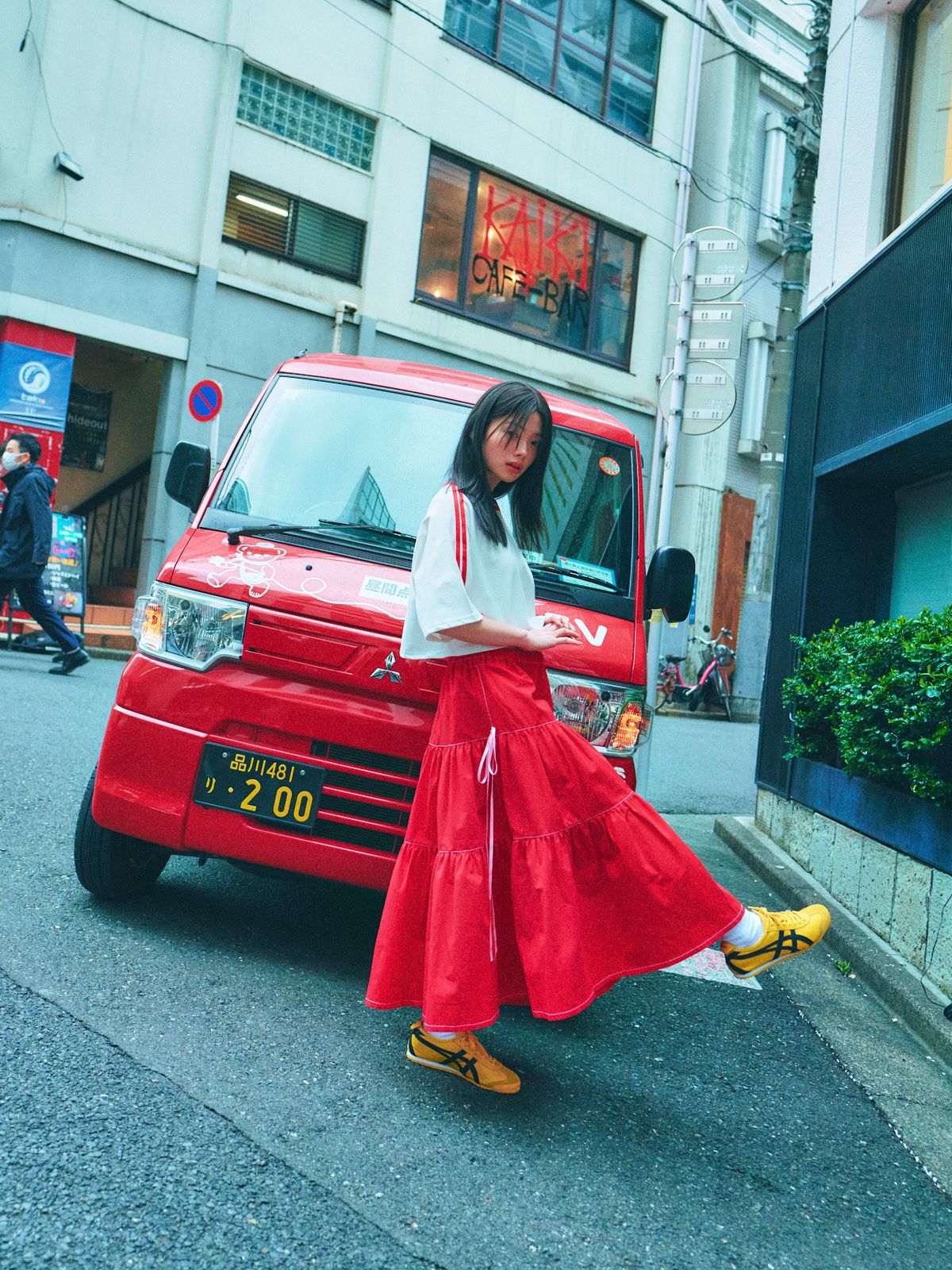 로액슈얼(LO AXUAL) SILK RIBBON TIERD SKIRT_RED