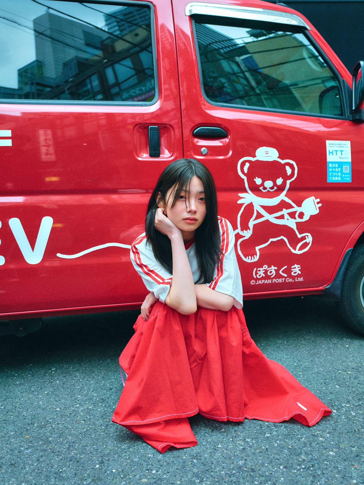 로액슈얼(LO AXUAL) SILK RIBBON TIERD SKIRT_RED