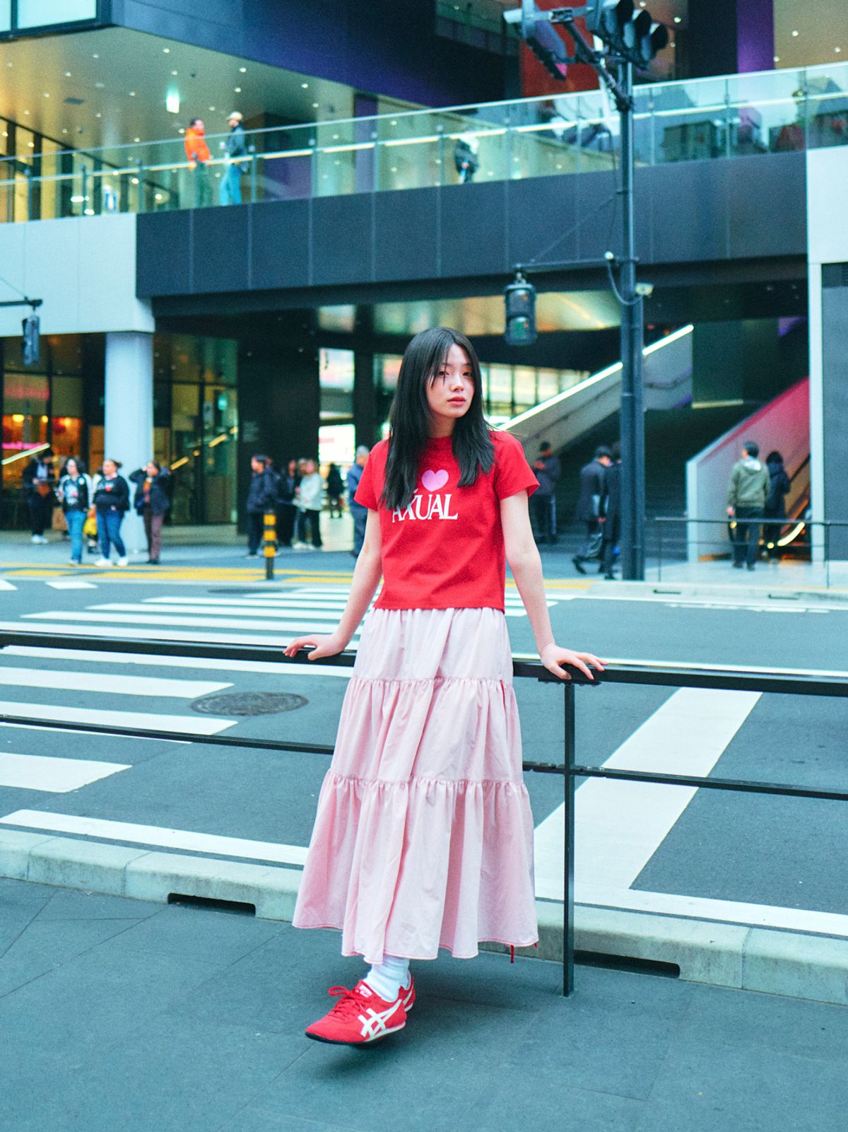 로액슈얼(LO AXUAL) SILK RIBBON TIERD SKIRT_PINK