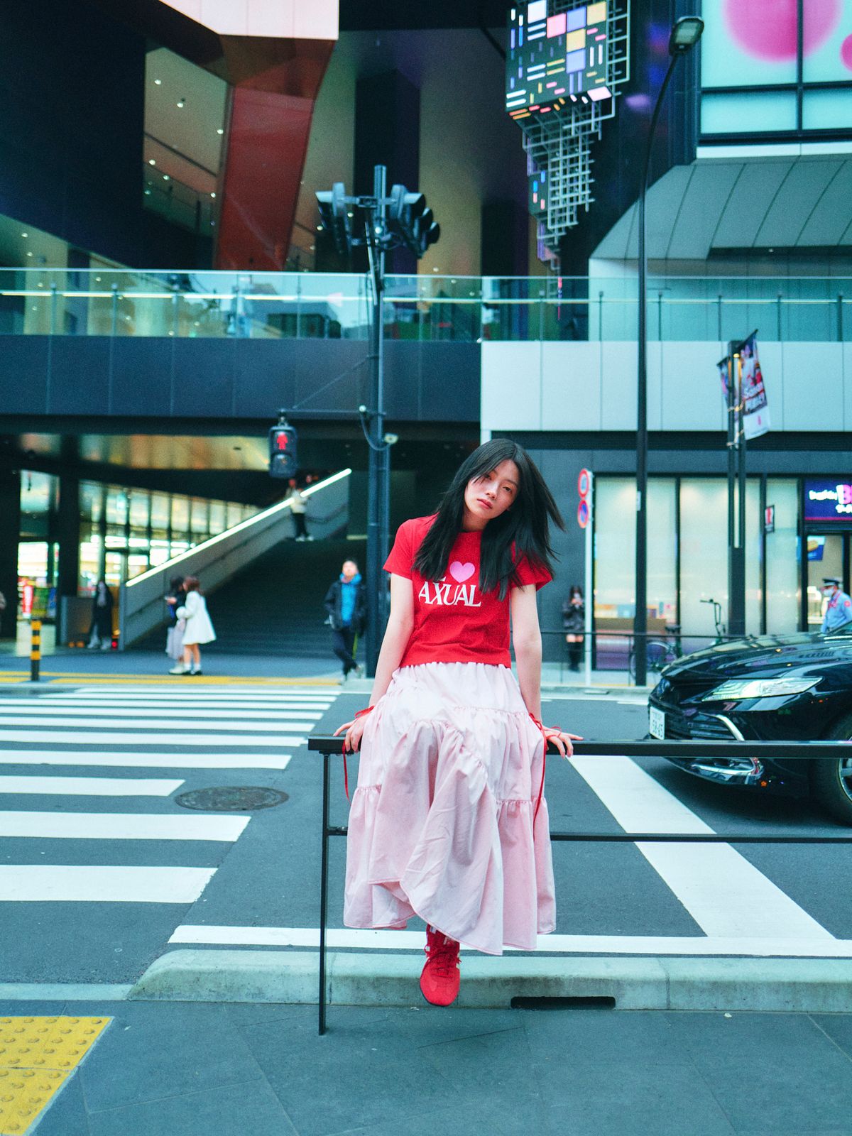 로액슈얼(LO AXUAL) SILK RIBBON TIERD SKIRT_PINK