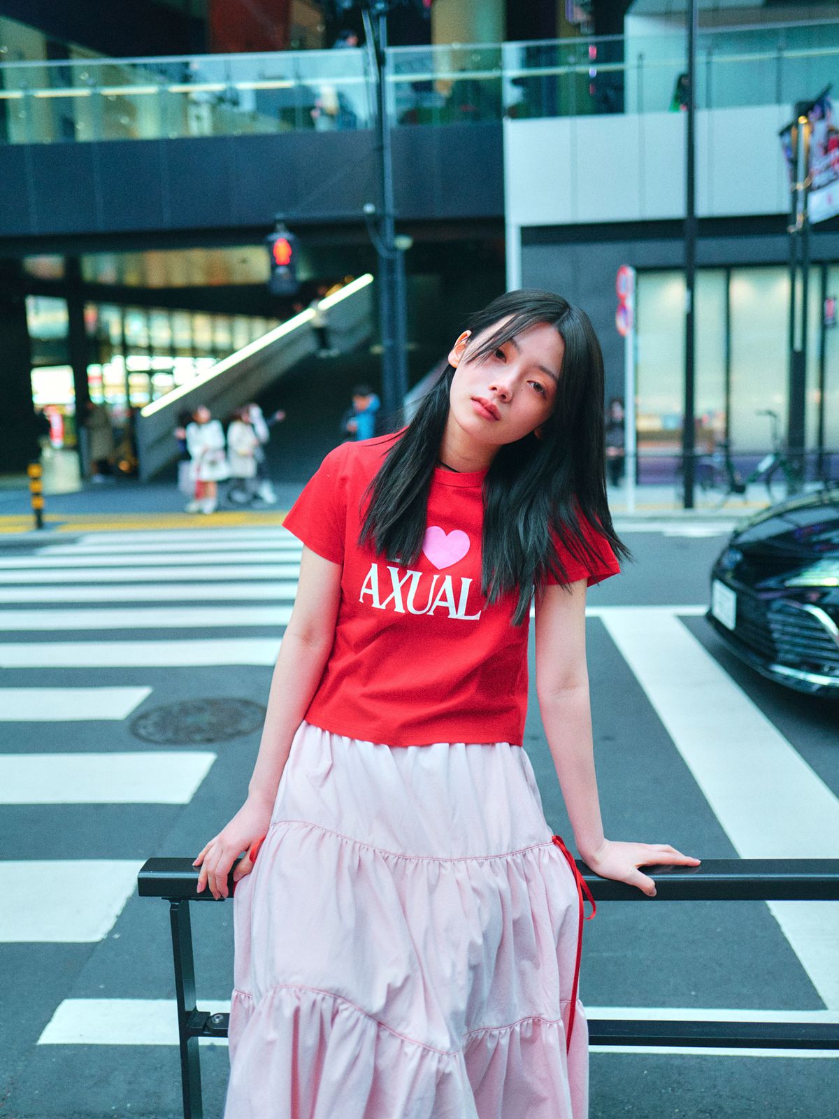 로액슈얼(LO AXUAL) SILK RIBBON TIERD SKIRT_PINK