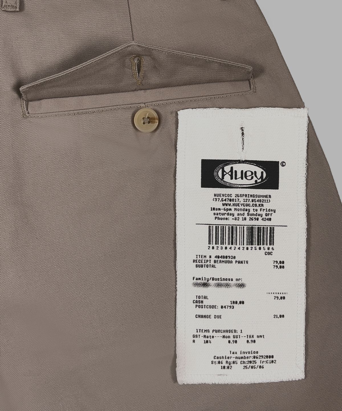 휴이(HUEY) Receipt Pin-Tuck Bermuda Pants Beige