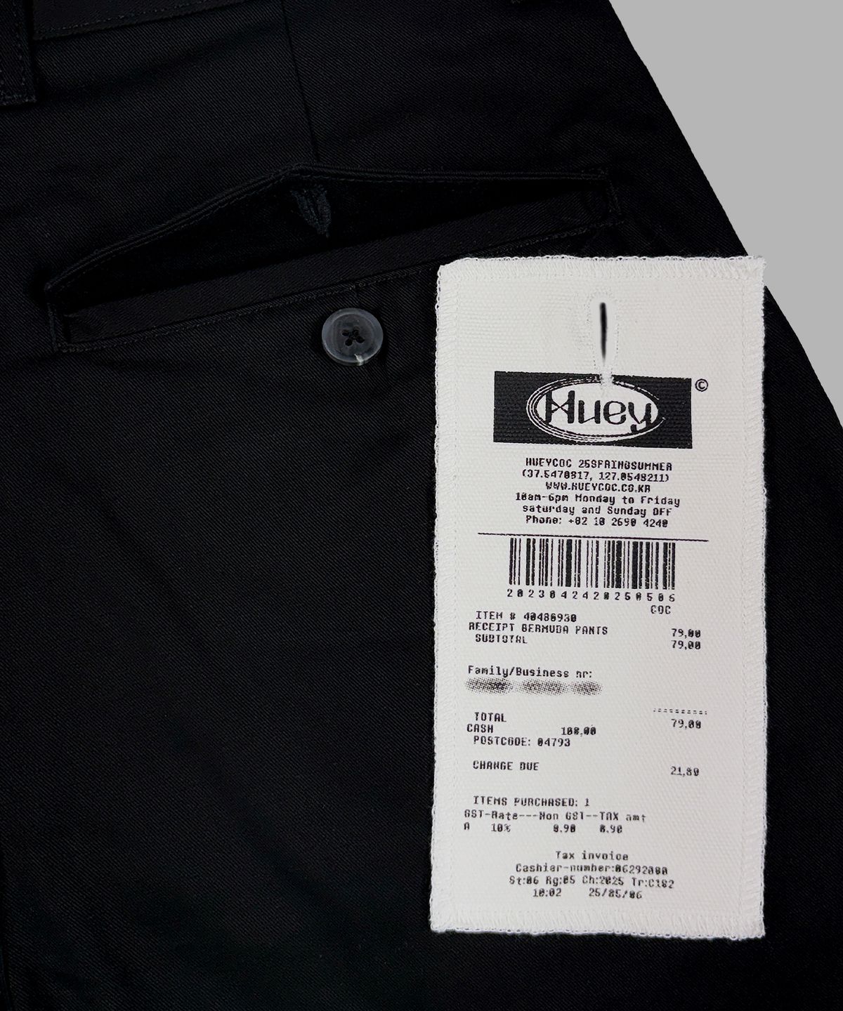 휴이(HUEY) Receipt Pin-Tuck Bermuda Pants Black