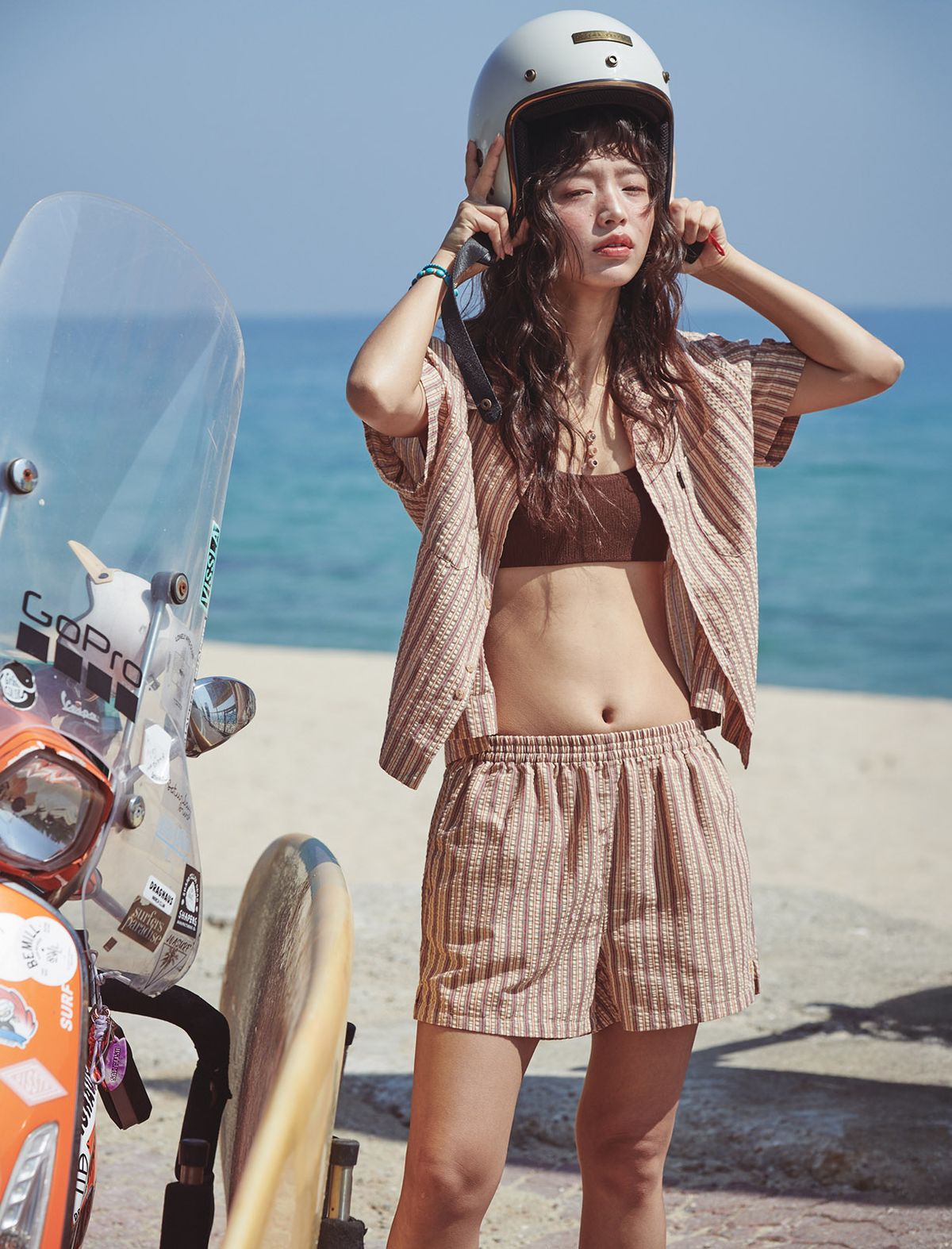 플랫웨이브 인 서울(FLATWAVE IN SEOUL) Hazy Stripe Shorts Red