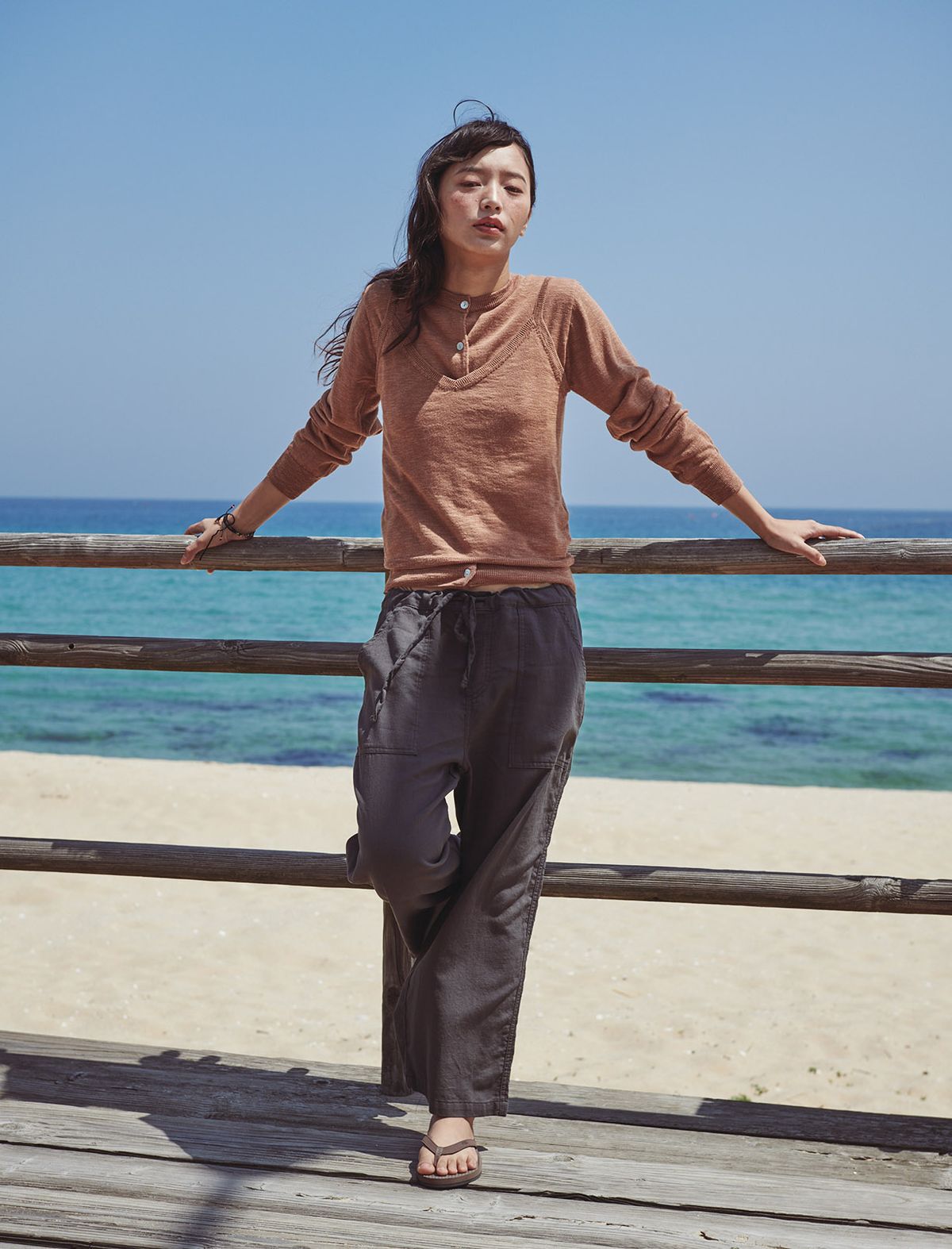 플랫웨이브 인 서울(FLATWAVE IN SEOUL) Pale Linen Cardigan/Sleeveless Set Camel