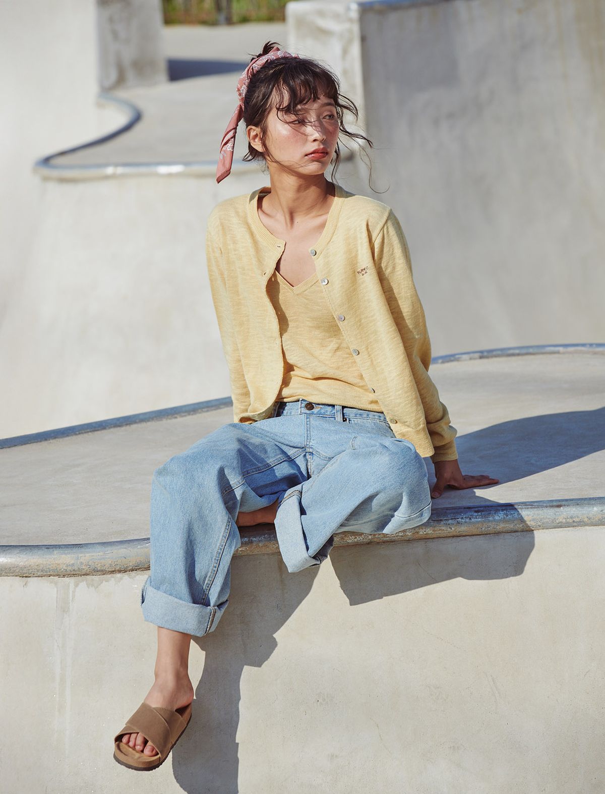 플랫웨이브 인 서울(FLATWAVE IN SEOUL) Pale Linen Round Cardigan Mustard