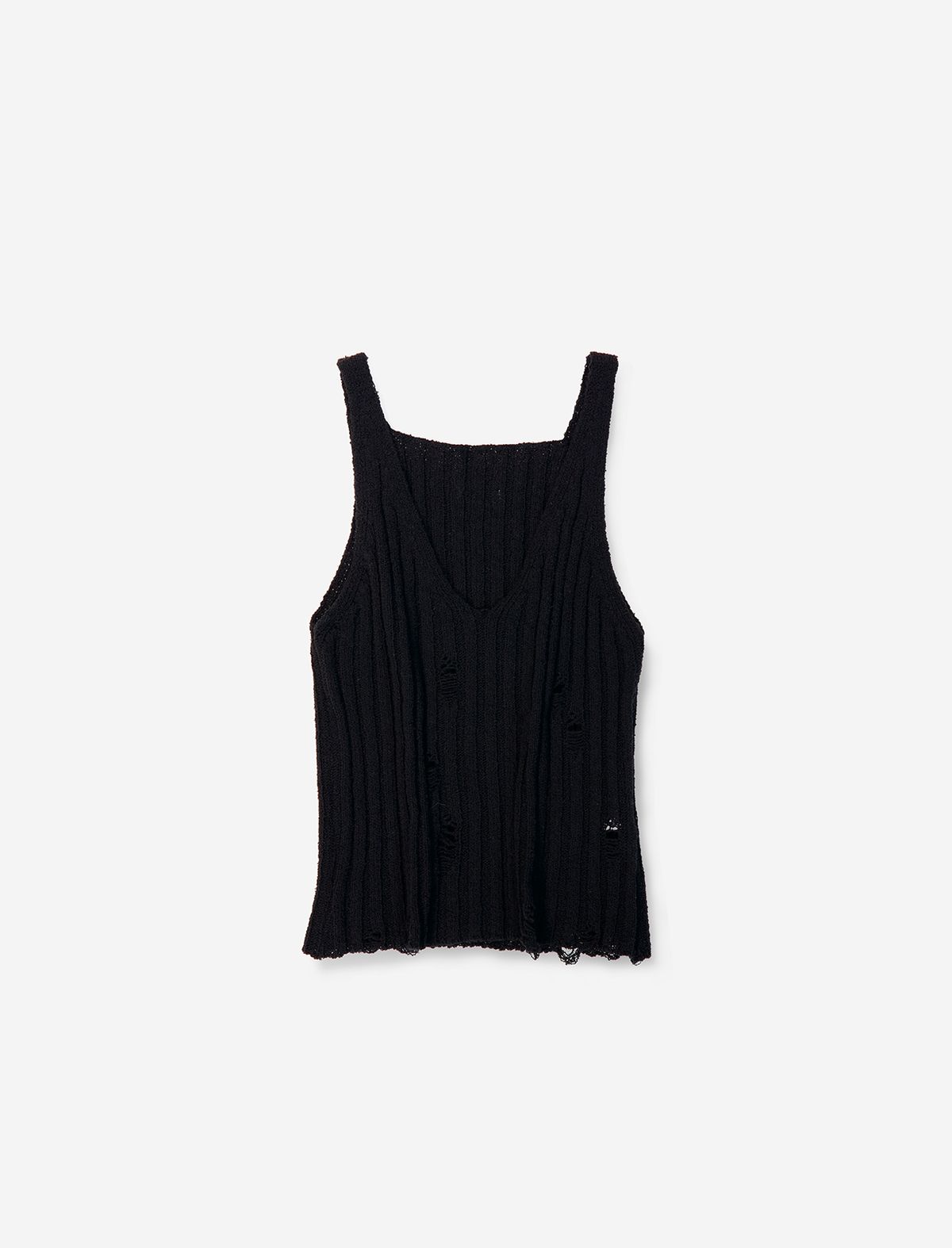 플랫웨이브 인 서울(FLATWAVE IN SEOUL) Bask Damaged Cardigan/Sleeveless Set Black