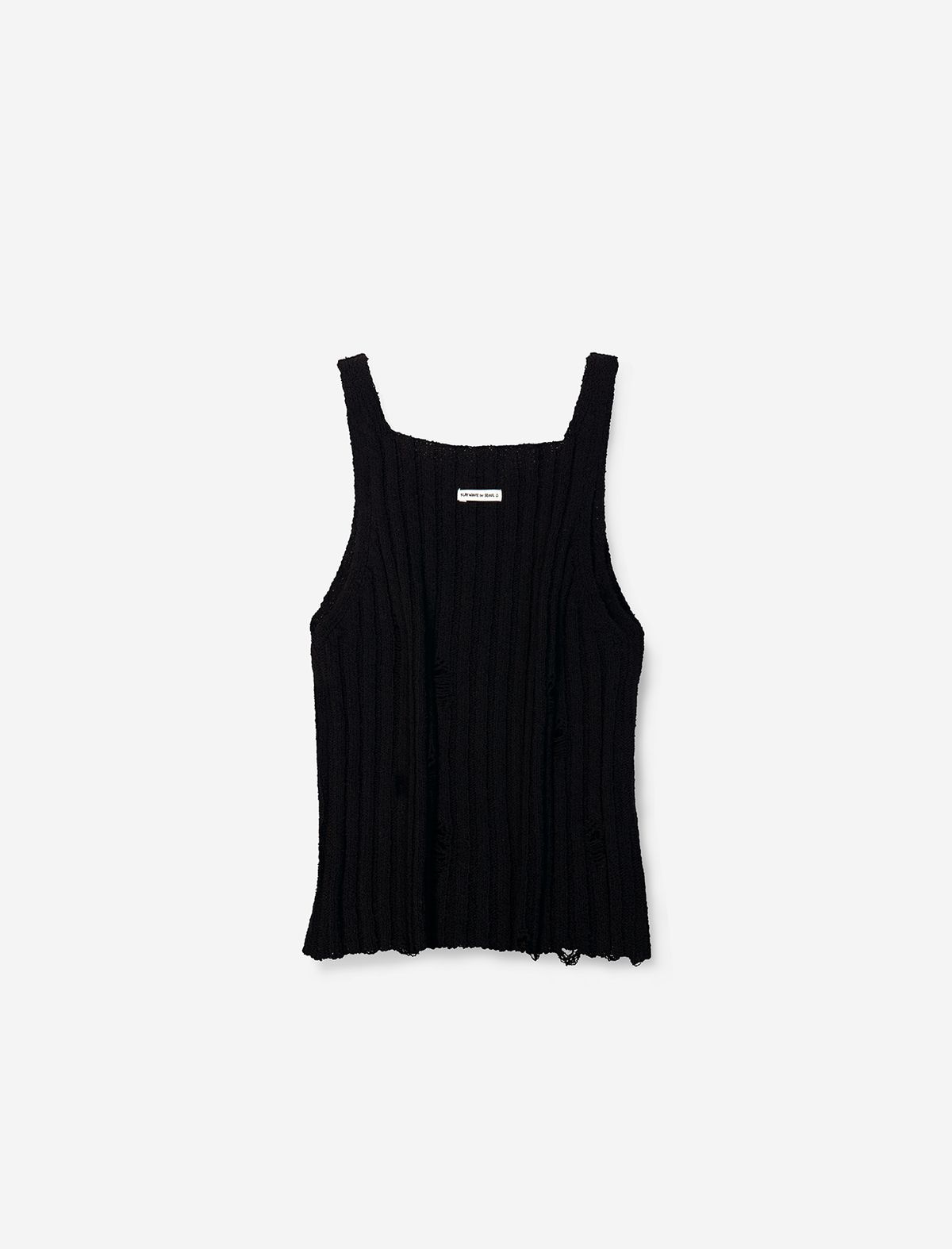 플랫웨이브 인 서울(FLATWAVE IN SEOUL) Bask Damaged Cardigan/Sleeveless Set Black