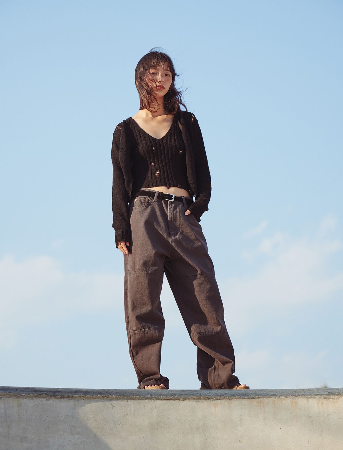 플랫웨이브 인 서울(FLATWAVE IN SEOUL) Bask Damaged Cardigan Black