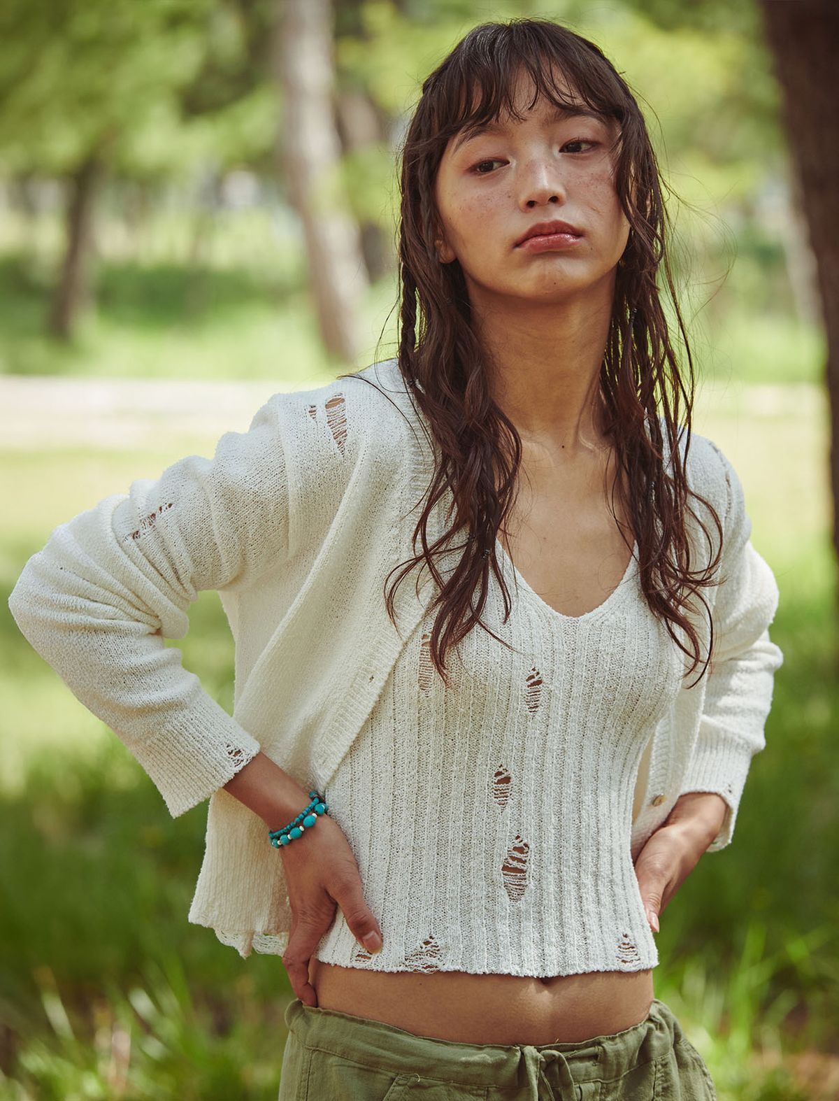 플랫웨이브 인 서울(FLATWAVE IN SEOUL) Bask Damaged Cardigan Ivory