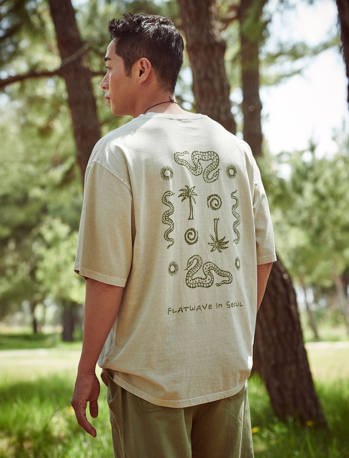 플랫웨이브 인 서울(FLATWAVE IN SEOUL) Naga Dyed Print T-Shirts Oat Beige