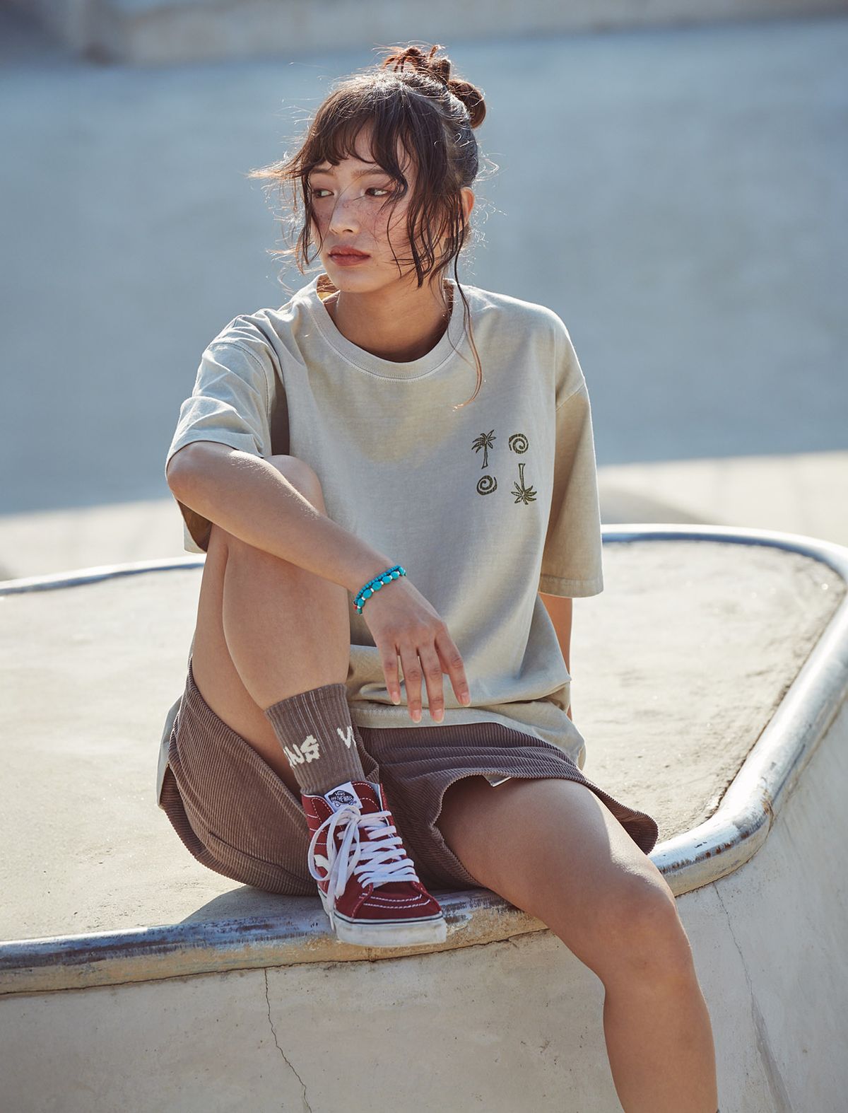 플랫웨이브 인 서울(FLATWAVE IN SEOUL) Naga Dyed Print T-Shirts Oat Beige
