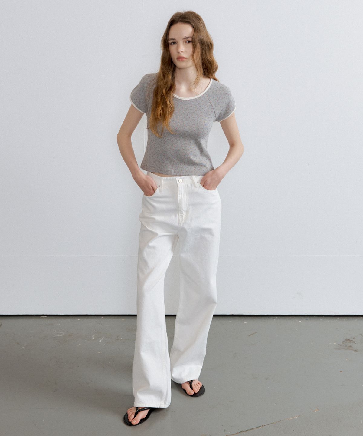 프리버07(FRIVER07) Flower crop t-shirt [FRSU01TS02]_Gray